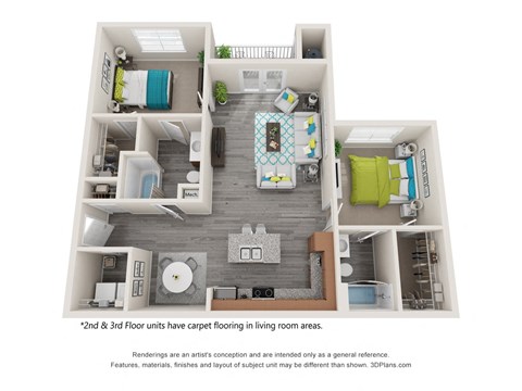 Floor plan for 2 beds, 2 baths, 1112 sqft